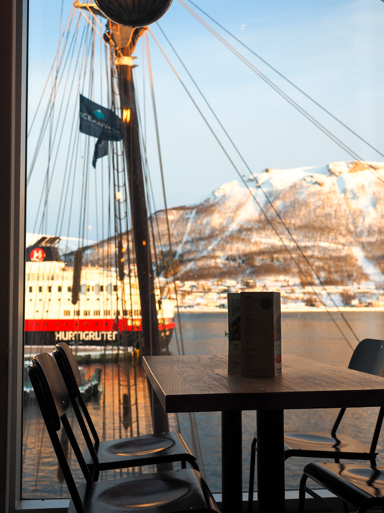 Ausblick im Restaurant Jordbaerpikene in Tromsö