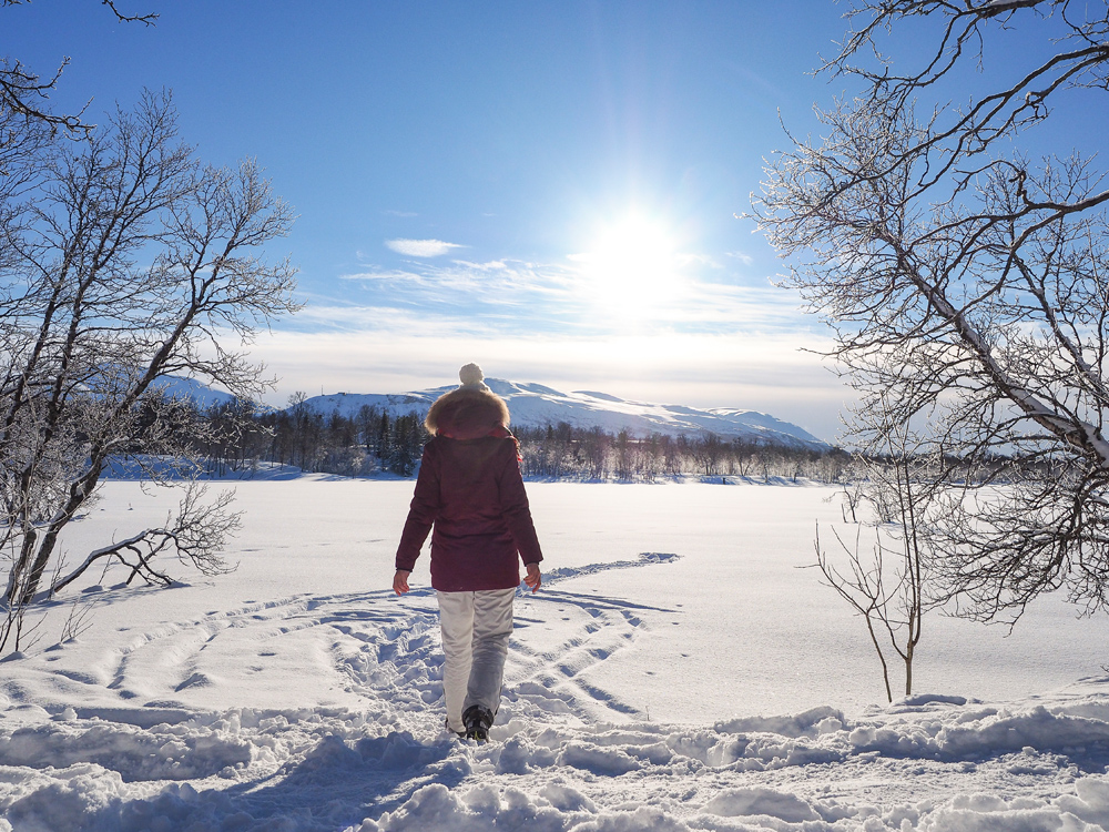 verschneiter See Prestvannet in Tromsö im Winter